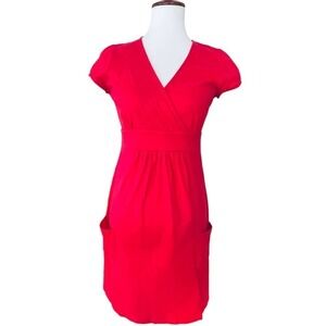 Boden Womens Dark Pink A line Dress Surplice Neck Cap Sleeve Size 8R